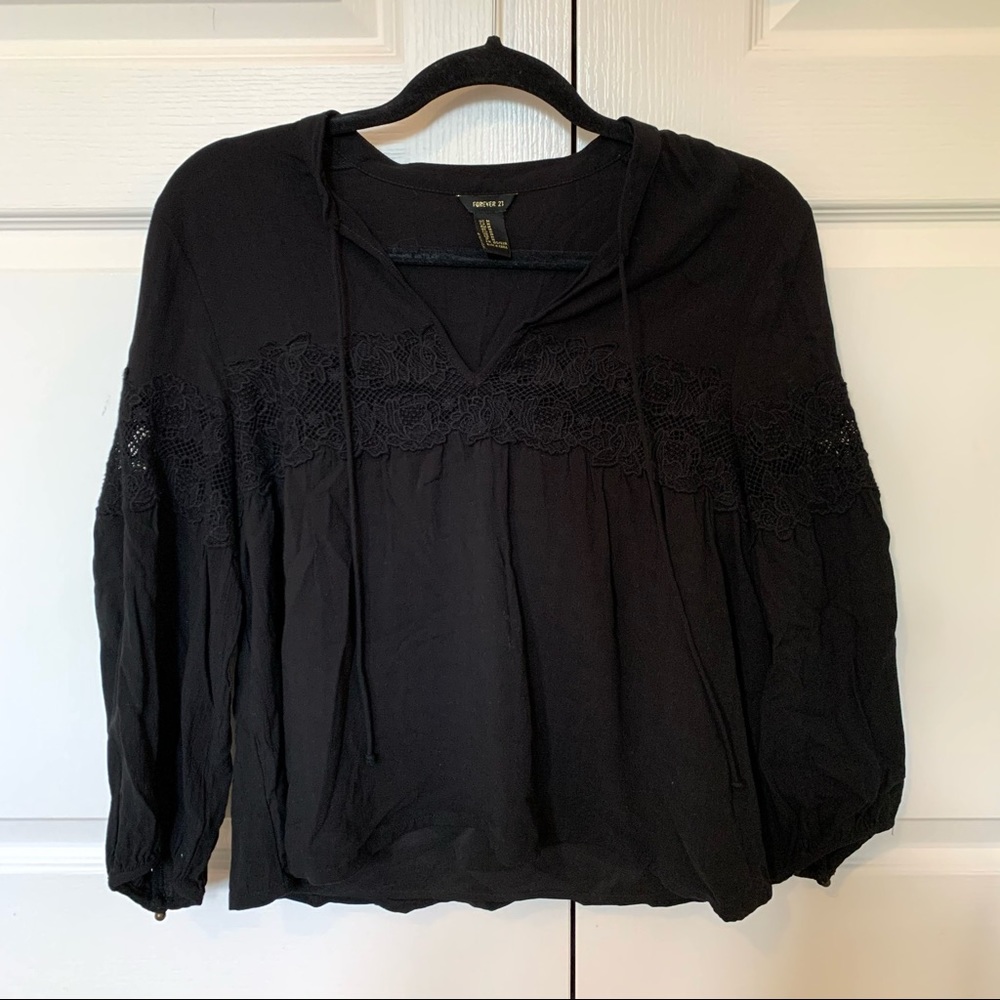 Forever 21 Black Peasant Top